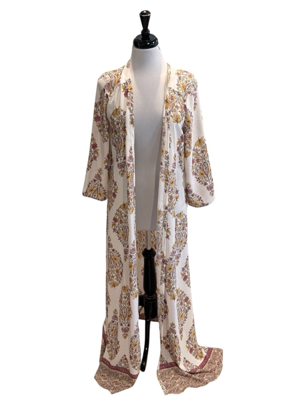 Show Me Your MuMu Women's Cream Floral Long Kimono Robe Duster Size Medium